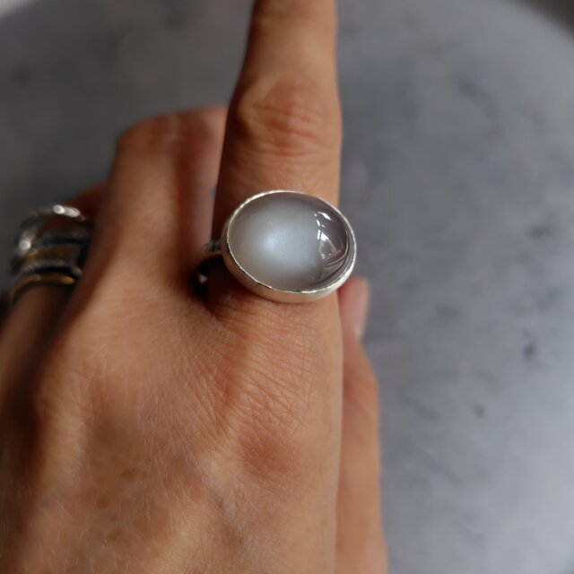 ムーンストーン　ハンドメイド　シルバーリング ブルームーンストーンリング シルバー950 サイズ13号〈送料無料