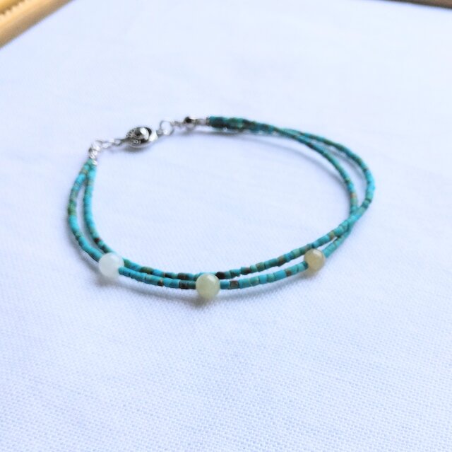 極細トルコ石と翡翠＊＊＊2連ブレスレット＊＊＊ | iichi 日々