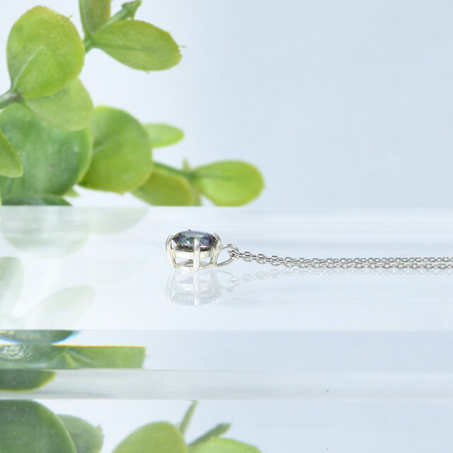 K18WGミスティックトパーズネックレス 6mm ベネチアン0.7mm40㎝ K18WG