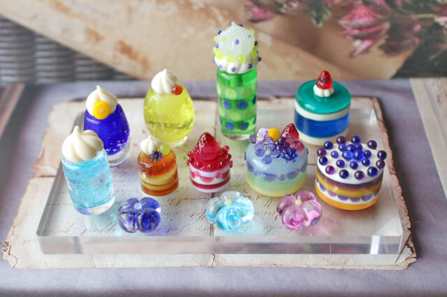 ガラスのミニチュアスイーツセット☆ガラスのミニチュア喫茶店