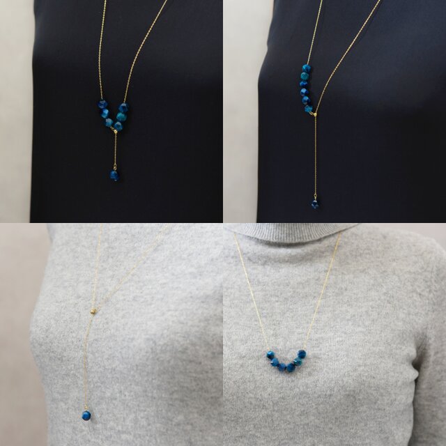 簡単つけはずし【14kgf・Y字 ロングネックレス】青の洞窟の結晶