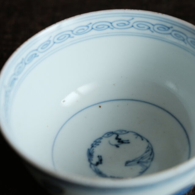 蝶とリーフ◆古伊万里　染付金彩蓋付碗4客　骨董古美術　骨董/antique　明治 蝶とリーフ◇古伊万里 染付金彩蓋付碗4客 骨董古