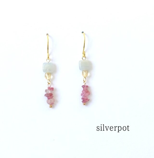 G59【天然石　ピンクトルマリン】優しい色味のピアス（パーツ変更可能）