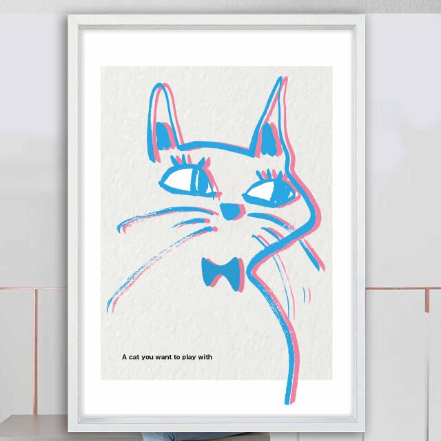 淡いネコ　猫　送料無料 　イラスト　A4〜A0　ポスター　アートポスター　アートsei検索新着順　2135