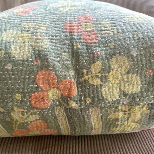 40×40 インド ヴィンテージ カンタキルト クッションカバー グリーン