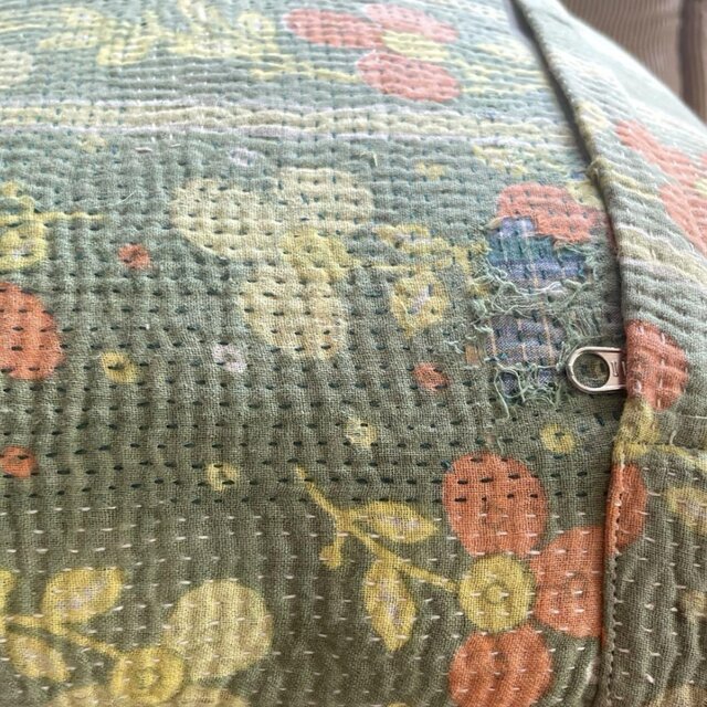 40×40 インド ヴィンテージ カンタキルト クッションカバー グリーン