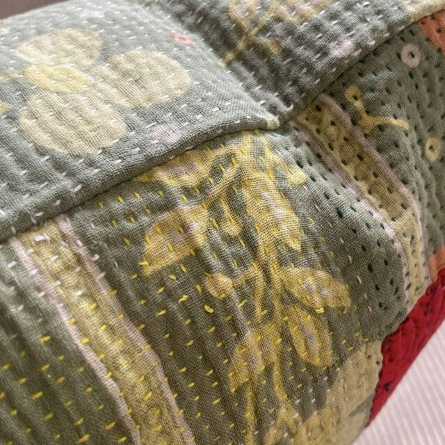 40×40 インド ヴィンテージ カンタキルト クッションカバー グリーン