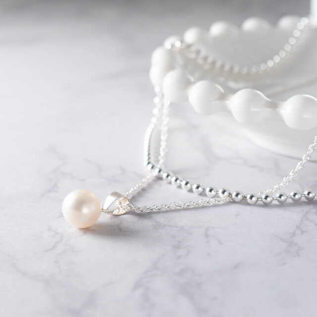 マルチWAY＊淡水パール＆SV925チェーン2連ネックレス＆後付け