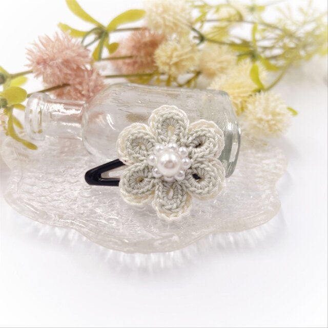 Hana/レースのお花のスリーピン/グリーン