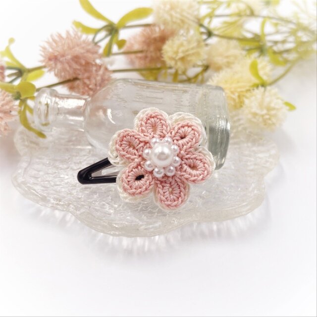 Hana/レースのお花のスリーピン/サーモン