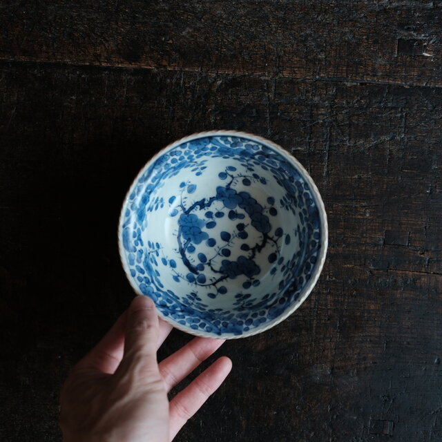 素敵な形状◇梅尽くし 伊万里 花文染付金彩深鉢 碗 骨董・antiques 器