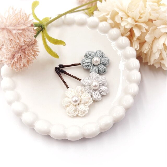 Kobana/レース小花のヘアピン3本セット/アクア