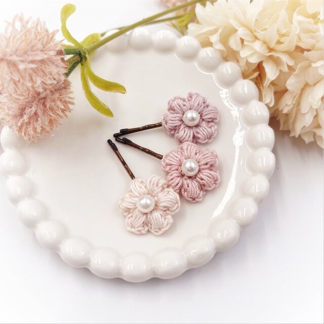 Kobana/レース小花のヘアピン3本セット/ピンク