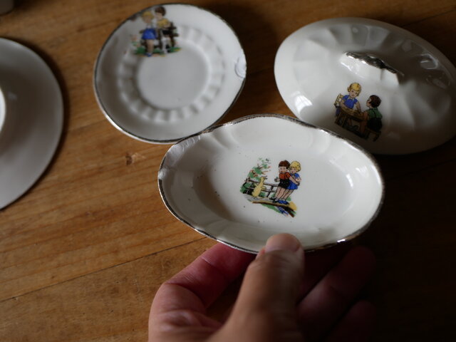 フランス アンティーク ディネット 12点セット ディネット セット 子供の絵柄 フランスアンティーク