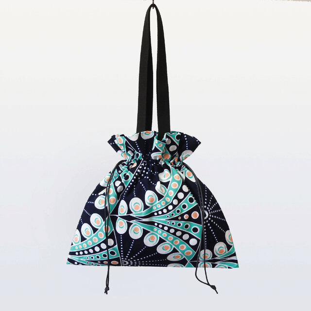 アフリカ布の巾着バッグ（アフリカンプリント）トート 大きめ