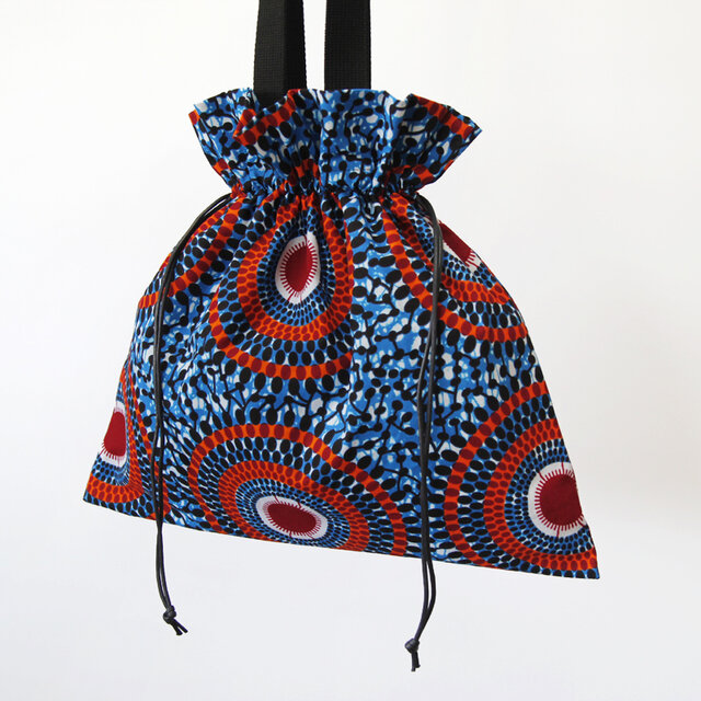 アフリカ布の巾着バッグ（アフリカンプリント）トート 大きめ