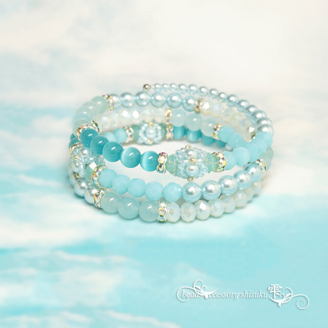 3連コイルブレスレット＊月白Ⅱ