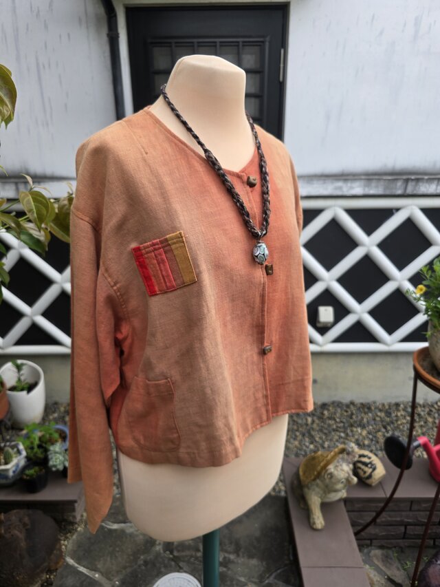 着物リメイク 手作り 紅花染め アップリケ ジャケット | iichi 日々の