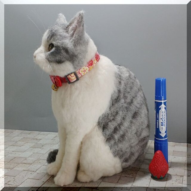羊毛フェルト 猫 サバシロ猫 サバシロ ねこ ネコ 猫フィギュア | iichi