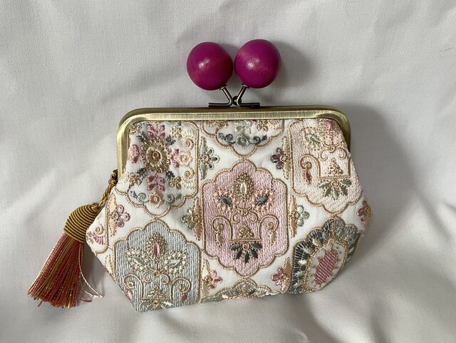 インド刺繍 木玉親子がま口ミニ財布 繊細 スパンコール | iichi 日々の