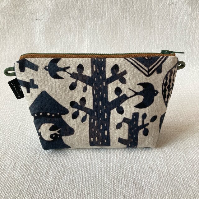 型染め マチありサコッシュポーチ・S「つばめの里」