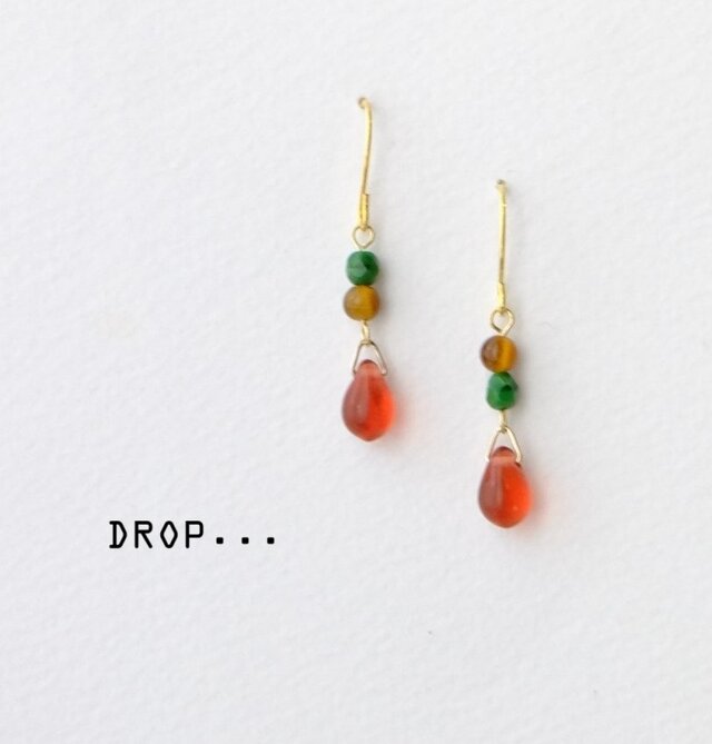 d122-95【目的の達成　天然石　イエロータイガーアイ】と【ざくろ】のアレンジピアス（パーツ変更可能）