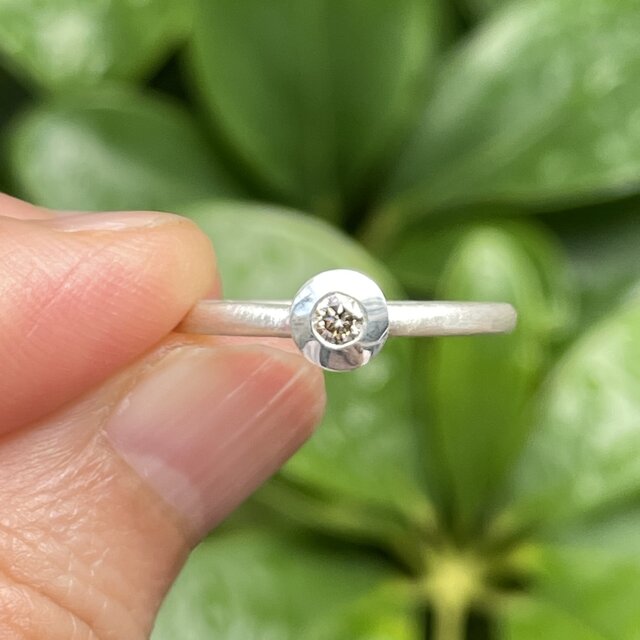 ブラウン ダイヤモンド 0.11ct 円錐石座 伏せ込み留 シルバーSV925