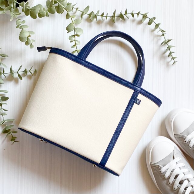 大人マリンのキレイめトートバッグ　◆ファスナー・底鋲仕様◆