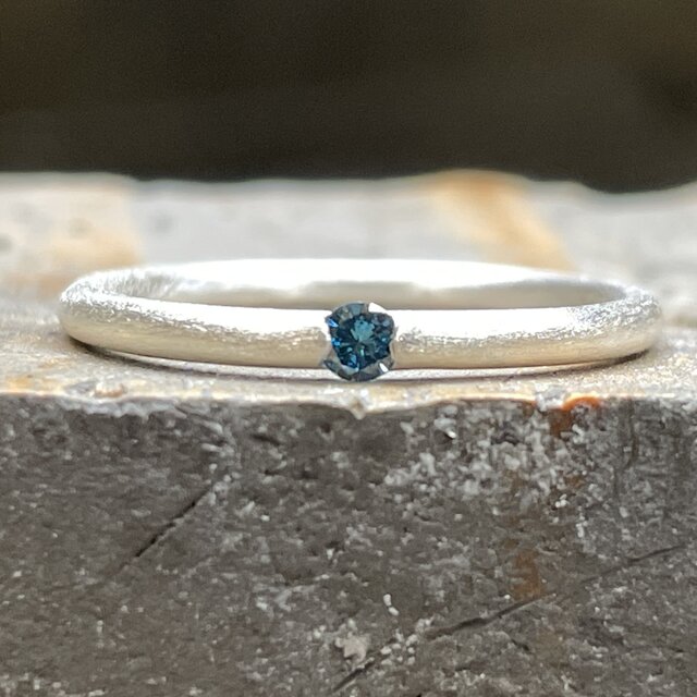 ディープブルー ダイヤモンド 約2.5㎜ plain シルバーSV925リング