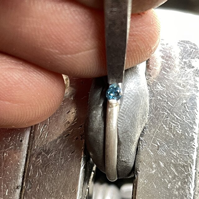 silver925 天然ダイヤモンド入エナメルデザインリング（メタリックブルー） silver925 天然ダイヤモンド入エナメルデザインリング