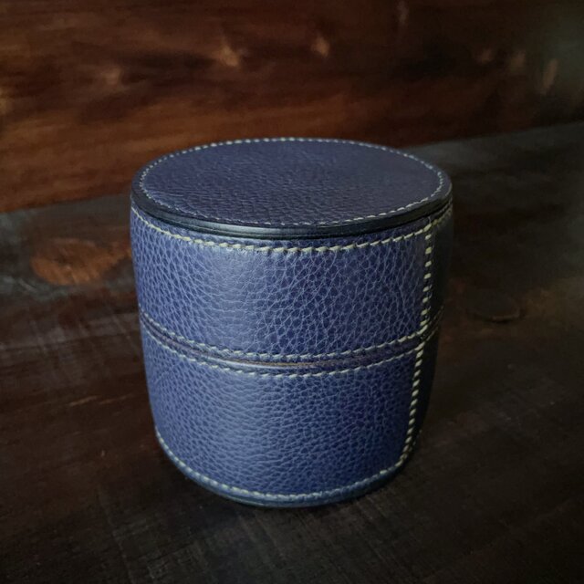 《円柱型》レザー収納ボックス（Navy）