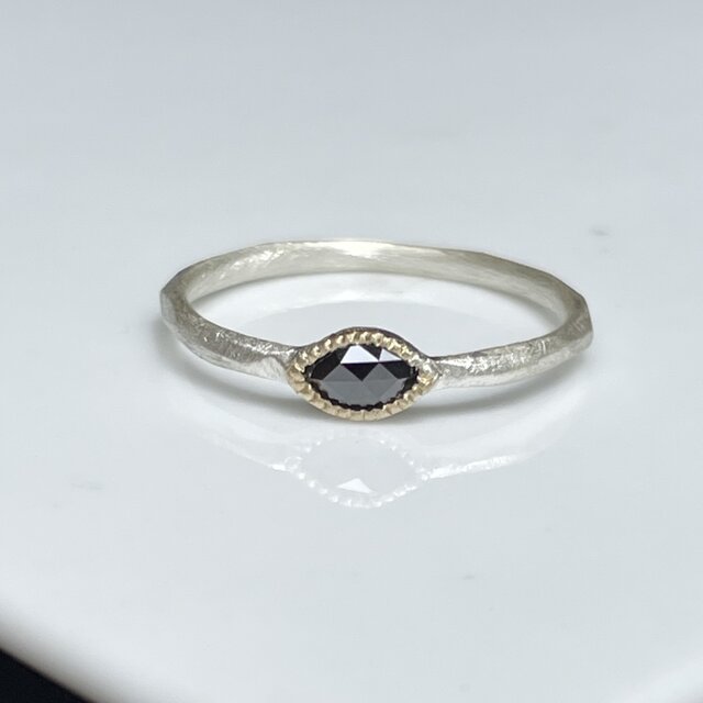 K14 ナチュラルダイヤモンド ローズカット マーキス リング ホワイトグレー系 K14 ナチュラルダイヤモンド ローズカット マーキス リング ホワイト