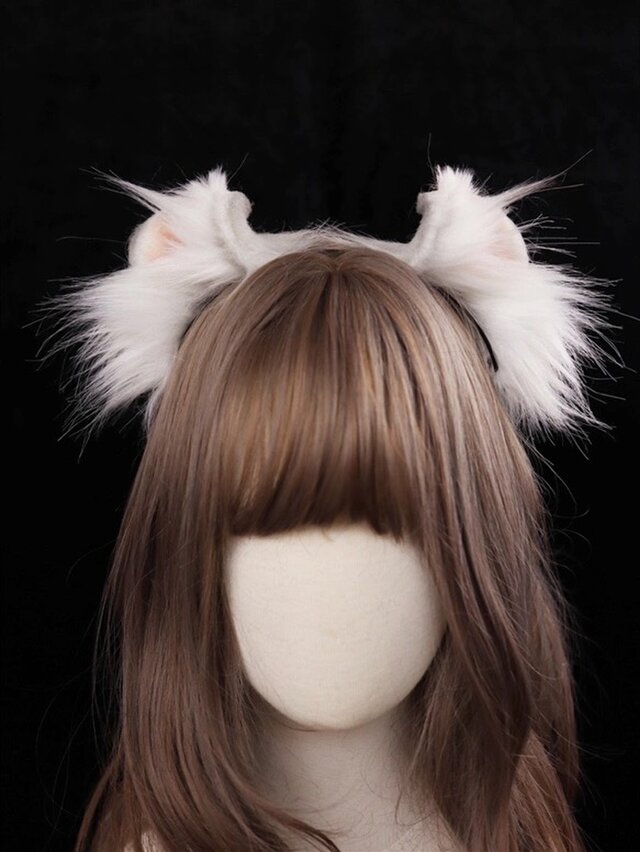 【受注生産】耳巻き猫耳カチューシャ 手作り リアルな毛皮のような 猫の耳ヘアアクセサリー シミュレーション動物の耳