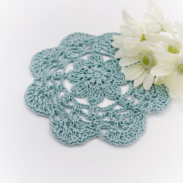 お花のレースドイリー/081/アクア