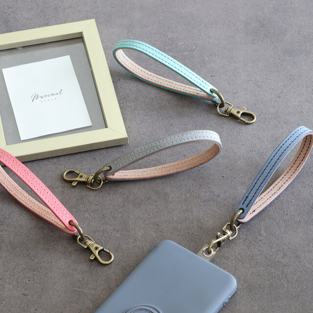 レザーストラップ 丸型カラビナ付き ナスカン付き LF-044 シビラ スマホストラップ スマートキーストラップ