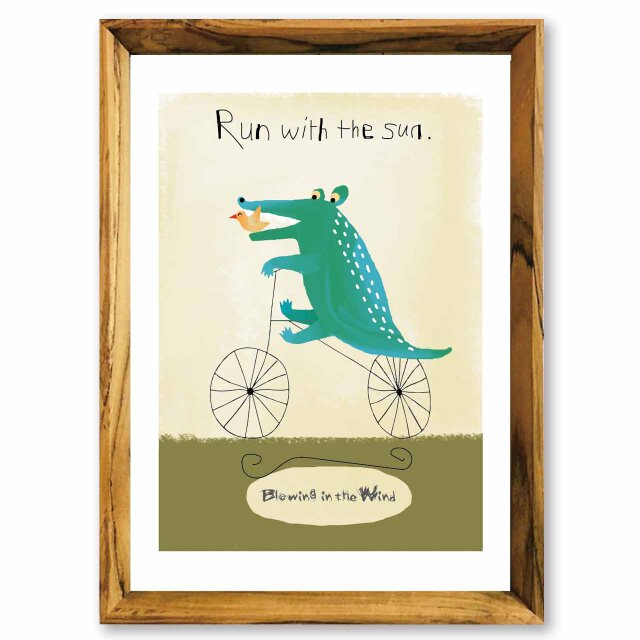 風に吹かれて ワニ 鳥 送料無料 イラスト A4〜A0 ポスター