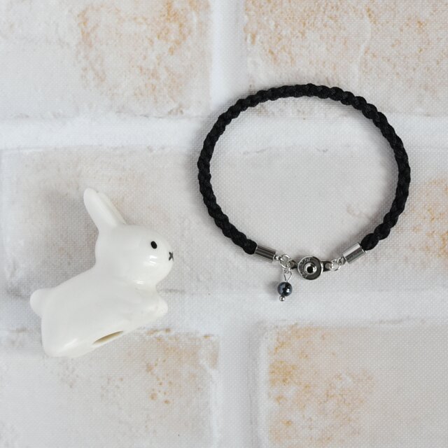 うさぎ色「まん丸うさぎ ブラック」ブレスレット(R-BK-250615)