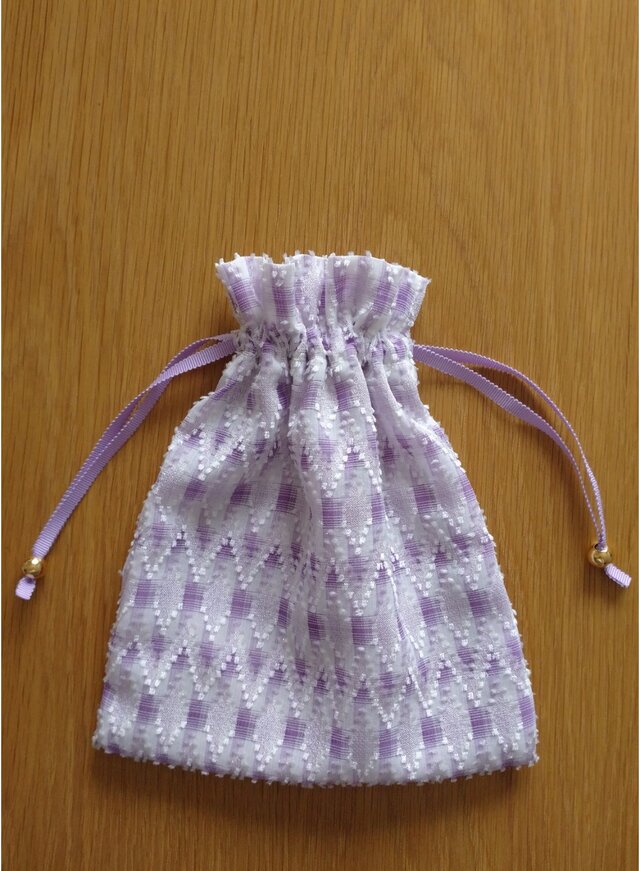 フレンチラベンダー色のミニ巾着、グログランループ