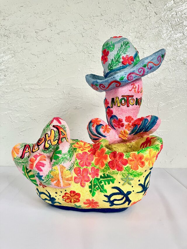 植木鉢　セメント　ハワイアン風サボテンと靴形プランターオブジェ手作り