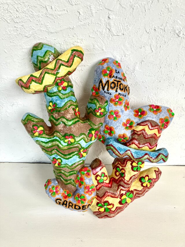 植木鉢　セメント　サボテン風壁掛けオブジェ手作り