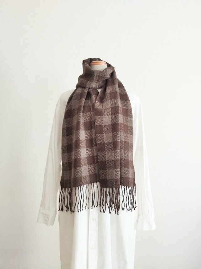 ヤクのヘリンボーンチェック柄マフラー