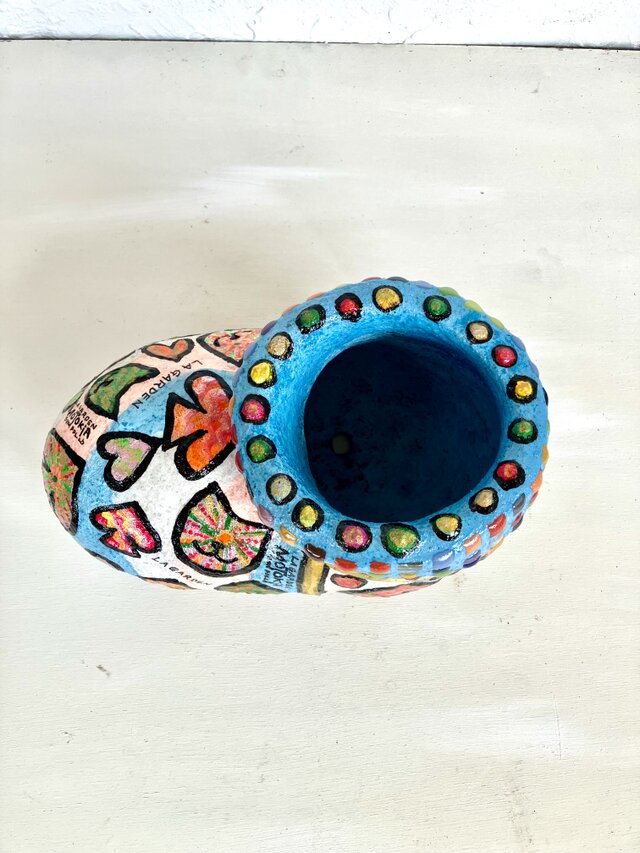 植木鉢 セメント ガラスタイル付き猫柄ブーツプランターオブジェ手作り