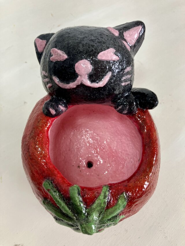 植木鉢 セメント ミニサイズ猫 トマト形プランターオブジェ手作り