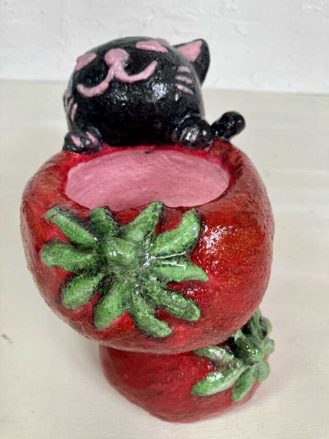 植木鉢 セメント ミニサイズ猫 トマト形プランターオブジェ手作り