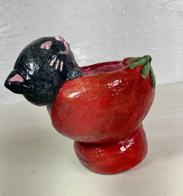 植木鉢 セメント ミニサイズ猫 トマト形プランターオブジェ手作り