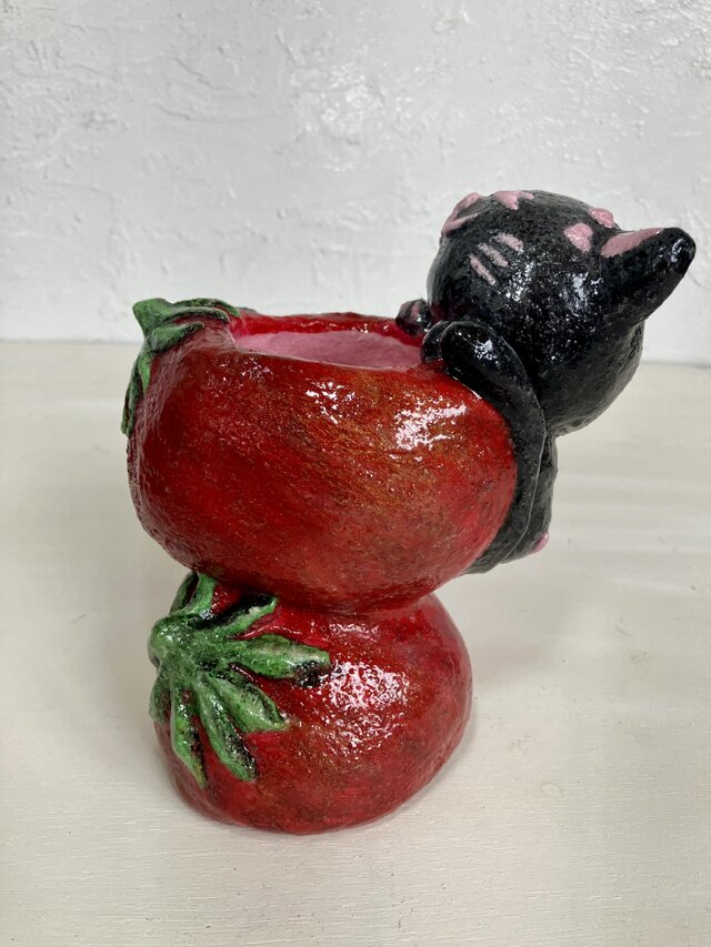 植木鉢 セメント ミニサイズ猫 トマト形プランターオブジェ手作り