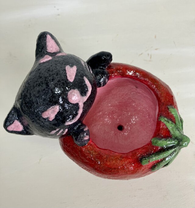 植木鉢 セメント ミニサイズ猫 トマト形プランターオブジェ手作り