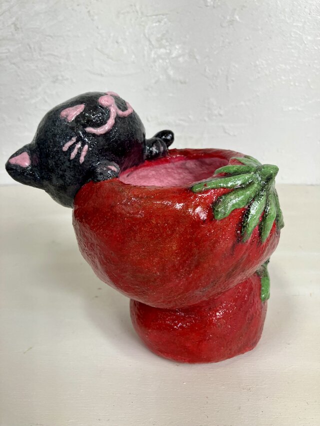 植木鉢 セメント ミニサイズ猫 トマト形プランターオブジェ手作り