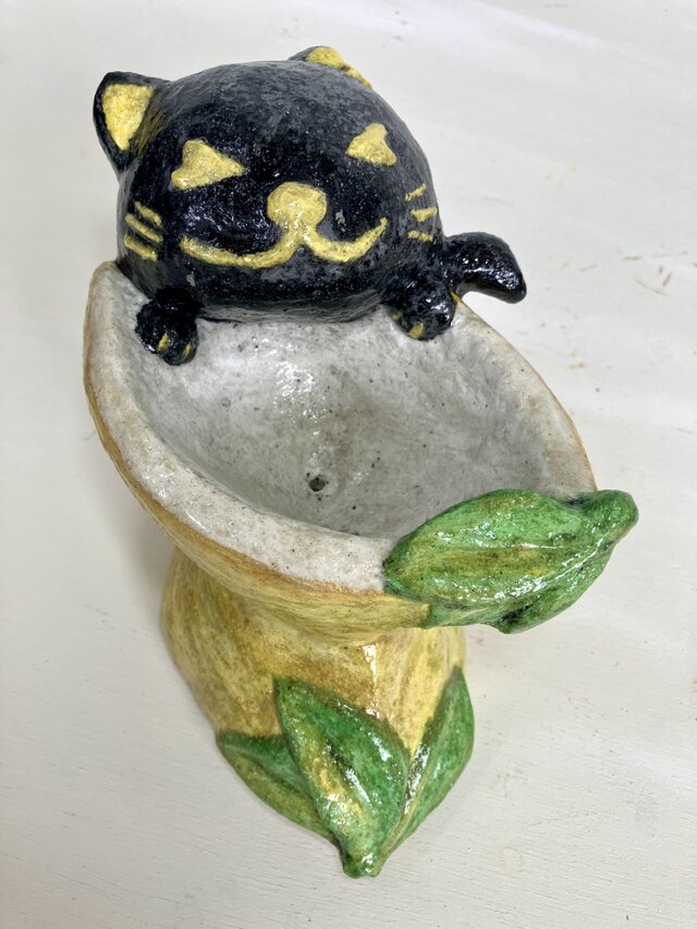 植木鉢 セメント ミニサイズ猫 レモン形プランターオブジェ手作り