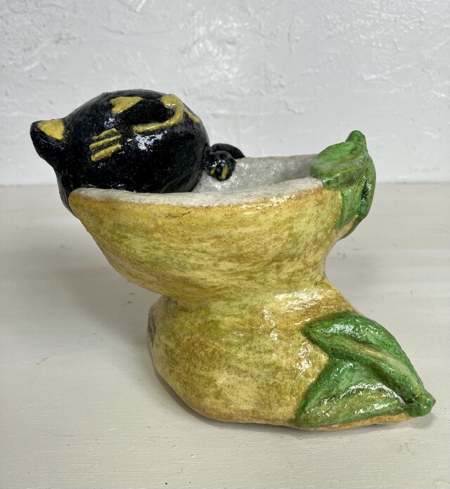 植木鉢 セメント ミニサイズ猫 レモン形プランターオブジェ手作り